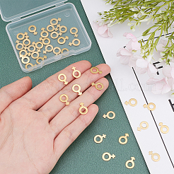 40個2スタイル304ステンレススチールチャーム  シンボル-男性＆シンボル-女性  ゴールドカラー  11x7.5x0.8mm  穴：4mm  20個/スタイル&nbsp;STAS-UN0029-04