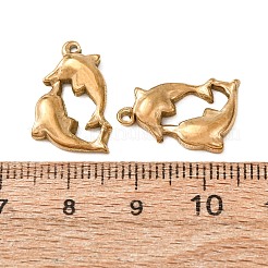 304ステンレスペンダント  ダブルイルカチャーム  ゴールドカラー  19x13x3mm  穴：1.2mm&nbsp;SA-CBAAA70-01G