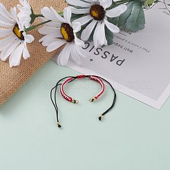 調節可能なナイロン糸編み込みブレスレット作り  金メッキ真鍮ビーズと304ステンレススチールの丸カン付き  レッド  4-3/8インチ（11cm）〜12-1/4インチ（31cm）&nbsp;AJEW-JB00857-03