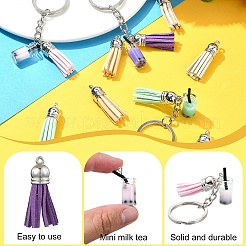 DIY Iron & Glass Bottle with Faux Suede Tassel Pendant Keychain Making Kits&nbsp;DIY-YW0009-99