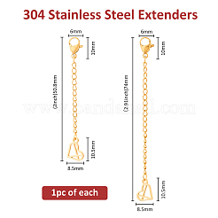 2Pcs 2 Styles 304 Stainless Steel Chain Extender&nbsp;STAS-FH0002-31G