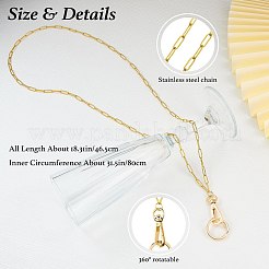 ステンレススチールのペーパークリップチェーンキーホルダー  合金製回転スナップ留め金とリング付き  ゴールドカラー  465mm&nbsp;HJEW-SW00179-01