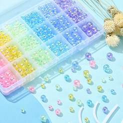 18 スタイル透明レインボー虹色アクリルビーズメッキ  ラウンド  ミックスカラー  6~10mm  穴：1.8~2mm  654個/箱&nbsp;MACR-YW0002-09