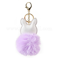 Imitation Rex Rabbit Fur Ball & PU Leather Fox Pendant Keychain&nbsp;KEYC-K018-04KCG-02