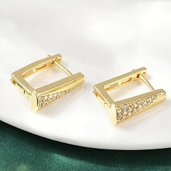 長方形の真鍮マイクロパヴェクリアキュービックジルコニアフープピアス  カドミウムフリー＆鉛フリー  18KGP本金メッキ  17x13x7.5mm&nbsp;EJEW-L299-07G