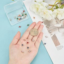 透明ガラスリンクコネクター  真鍮パーツ  多面カット  菱形  ライトゴールド  ミックスカラー  11x7x4mm  穴：1mm  辺の長さ：5mm  8色  4個/カラー  32個/箱&nbsp;GLAA-CA0001-08