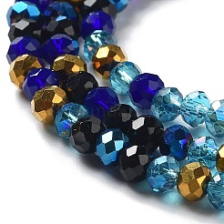 ガラスビーズ連売り  多面カット  ロンデル  ミディアムブルー  4x3mm  穴：0.4mm  約123~127個/連  15.75~16.5インチ（40~42cm）&nbsp;EGLA-A034-M4mm-36