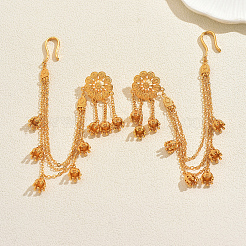 ヴィンテージ風の花とベルの合金製ドロップスタッドピアス  ヘアチェーン付き  ゴールドカラー  216x22.11mm&nbsp;IQ1825