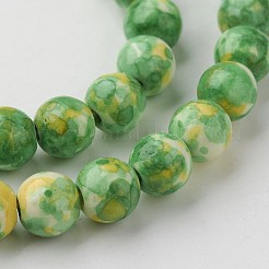 天然の海白いヒスイの​​ビーズ連売り  ラウンド  染め  芝生の緑  8mm  穴：1mm  約50個/連  15.7インチ（400mm）&nbsp;G-G916-8mm-02