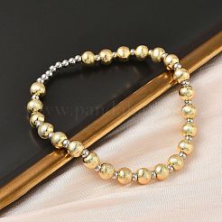 Brass Round Beaded Stretch Bracelets for Women&nbsp;BJEW-B148-01GP