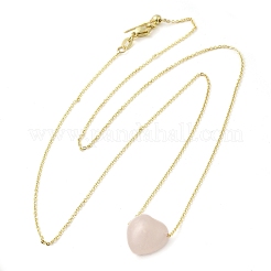Natural Rose Quartz Heart Pendant Necklace with Golden Alloy Cable Chains&nbsp;NJEW-G116-01A
