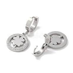 304ステンレススチールラインストーンダングルイヤリング  女性用クローバーフープピアス  ステンレス鋼色  36x17mm&nbsp;EJEW-L283-045P