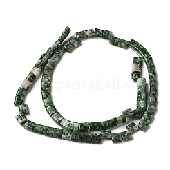 天然グリーンスポットジャスパービーズ連売り  2穴  正方形  5.5x5.5x2.5mm  穴：0.8mm  約71個/連  15.24インチ（38.7cm）&nbsp;G-F762-A21-01