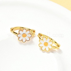 女性用デイジー真鍮エナメルフープピアス  ゴールドカラー  13x13.5x8mm&nbsp;LS-EJEW-G434-02G