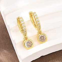真鍮製マイクロパヴェキュービックジルコニアフープピアス  ラウンド  18KGP本金メッキ  透明  15x14x2.5mm&nbsp;KK-Z166-15G-02