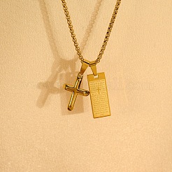 Cross & Rectangle 304 Stainless Steel Pendant Necklaces&nbsp;FS-WGE99ED-01