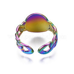 304ステンレススチールチャンキーハートカフリング  女性のためのレインボーカラーオープンリング  usサイズ9 1/2(19.3mm)&nbsp;RJEW-N038-105