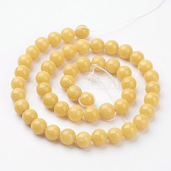 天然石馬山ジェイドラウンドビーズ連売り  染め  きいろ  8mm  穴：1mm  約48個/連  15インチ&nbsp;X-G-D263-8mm-XS07