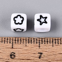 不透明なアクリルビーズ  月と星とハートと花のクラフトキューブビーズ  ブラック  6x6x6mm  穴：3.5mm  約3571個/500g&nbsp;SACR-Q001-09B