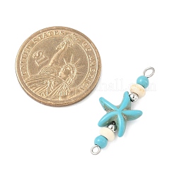 10Pcs 2 Colors Dyed Synthetic Turquoise Starfish Rondelle Round Beaded Connector Charms&nbsp;PALLOY-JF04015