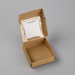正方形の折り畳み式クラフト紙箱  透明な窓付き  淡い茶色  9.6x9.9x3.5cm&nbsp;CON-WH0083-15