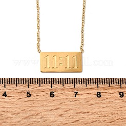 304 Stainless Steel Rectangle with 11:11 Pendant Necklaces for Women&nbsp;NJEW-Z091-16G-02