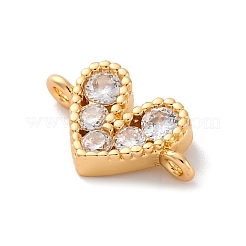 Brass Micro Pave Cubic Zirconia Heart Connector Charms&nbsp;KK-F894-03G-01