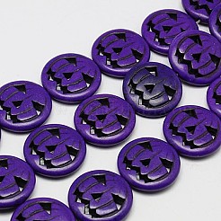 合成ターコイズビーズ連売り  染め  ハロウィンパンプキンジャック・オー・ランタンジャック・オー・ランタン  インディゴ  15x3.5mm  穴：1mm  約27個/連  15.35インチ&nbsp;X-TURQ-G115-15mm-04