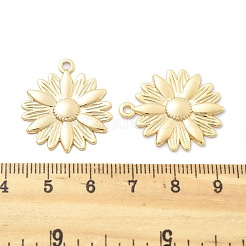 真鍮チャーム  カドミウムフリー＆ニッケルフリー＆鉛フリー  ヒマワリ  18KGP本金メッキ  26x22.5x1.5mm  穴：1.8mm&nbsp;KK-B134-41A-G