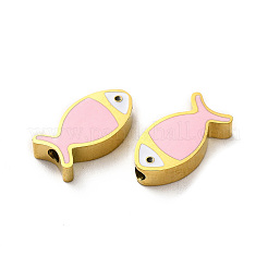 イオンプレーティング（IP）304ステンレスビーズ  エナメル  18KGP本金メッキ  魚  ピンク  7x13.5x3mm  穴：1.8mm&nbsp;STAS-C074-10G-02