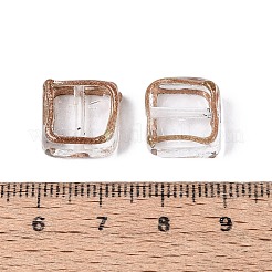 手作りゴールドパウダー入りランプワークビーズ  ゴールドトリムのスクエアビーズ  透明  11.5~13.5x12~13.5x6~7.5mm  穴：0.7~1.4mm&nbsp;LAMP-N041-01J