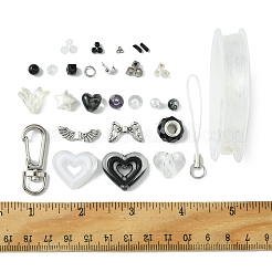 合金、ガラス、アクリルの携帯ストラップ作りキット  ブラック  4~36x4~13.5mm  穴：1~9mm&nbsp;DIY-FS0006-65