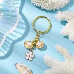 合金キーホルダー  鉄のリング付き  花とシェル  ゴールドカラー  6.8cm&nbsp;KEYC-JKC00779