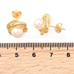 Flower Brass Micro Pave Clear Cubic Zirconia Stud Earrings&nbsp;EJEW-A135-23G