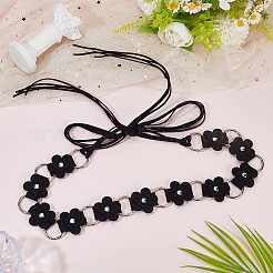 1Pc Imitation Leather Flower Brass Ring Link Chain Waist Belly Chains Belts for Women&nbsp;AJEW-CL0001-49B