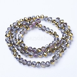 電気メッキ透明ガラスビーズ連売り  半分メッキ  多面カット  ロンデル  黄金メッキ  2.5x2mm  穴：0.4mm  約199個/連  13.4インチ（34cm）&nbsp;EGLA-A034-T1mm-Z06
