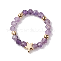 Round Natural Apatite & Green Aventurine & Amethyst & Moss Agate Beads Stretch Rings for Women&nbsp;RJEW-JR00714-02
