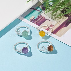 女性男性のための銅で包まれた天然混合石編組ビーズリング  usサイズ8 1/2(18.5mm)  2~9.5mm  4個/セット&nbsp;RJEW-TA00026