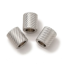変色しない201ステンレススチールヨーロピアンビーズ  大穴ビーズ  コラム  ステンレス鋼色  8x7mm  穴：4mm&nbsp;STAS-M089-01P