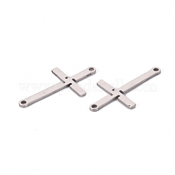 変色しない201ステンレス鋼リンクコネクター  レーザー切断  クロス  ステンレス鋼色  26x14x1mm  穴：1.4mm&nbsp;X-STAS-S110-087P