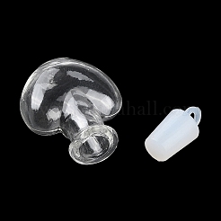 クリアガラスのウィッシングボトルペンダント  プラスチックシールプラグ付き  ハートチャーム  39x22.5x11mm  穴：2mm&nbsp;GLAA-A010-01A