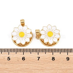 回転可能な真鍮エナメルペンダント  花のチャーム  ゴールドカラー  17x15x6mm  穴：5x2.5mm&nbsp;KK-P320-04A-G