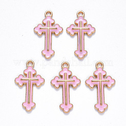 合金エナメルチャーム  クロス  ライトゴールド  ピンク  25x14x2mm  穴：1.8mm&nbsp;X-ENAM-S121-059C
