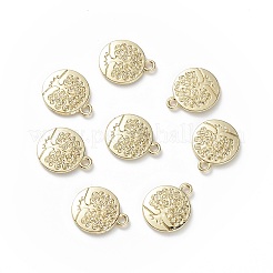 合金ペンダント  フラット ラウンド ツリー オブ ライフ チャーム付き  ゴールドカラー  18x15x2.5mm  穴：2mm&nbsp;PALLOY-K001-30