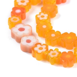 手作りミッレフィオーリガラスビーズ連売り  花  オレンジ  4~7.2x2.6mm  穴：1mm  約60~69個/連  16インチ（40cm）&nbsp;X-LAMP-J035-6mm-08
