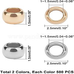 1000個2色304ステンレススチールスペーサービーズ  ロンデル  ゴールデン·ステンレス鋼色  2.5x1.5mm  穴：1~1.5mm  500個/カラー&nbsp;STAS-UN0025-49