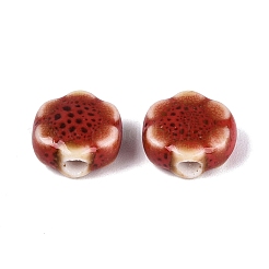 ヴィンテージの手作り磁器ビーズ  ファンシーアンティーク施釉磁器  花  トマト  9~10x9~10x4.5~6mm  穴：1.8~2.2mm&nbsp;PORC-N013-25-25