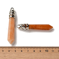 ナチュラルレッドアベンチュリンポインテッドビッグペンダント  ラックメッキのファセット加工された弾丸チャーム、プラチナメッキの真鍮製金具  56~65x11~11.5x10~10.5mm  穴：4mm&nbsp;G-Z055-01P-10