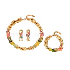 Alloy & Acrylic Rectangle Link Chain Necklace & Bracelet & Stud Dangle Earring Sets&nbsp;FS-WG12B03-01