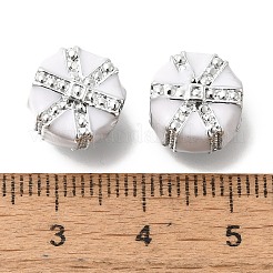 メッキ合金エナメル欧州ビーズラック  ラインストーン付き  鉛フリー＆カドミウムフリー  大穴ビーズ  ギフト用の箱  ホワイト  10.5x8mm  穴：4.5mm&nbsp;FIND-H005-20P-01
